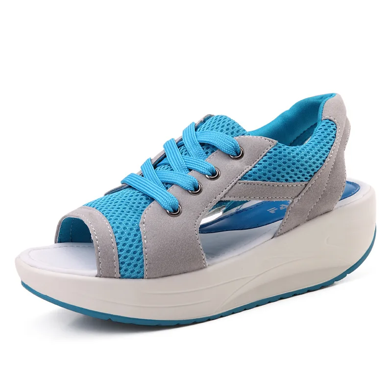 Women Sandals Fashion Platform Summer Shoes Women Mesh Lace Up Beach Canvas Shoes Muffin Bottom chunky sandals Wedges Female