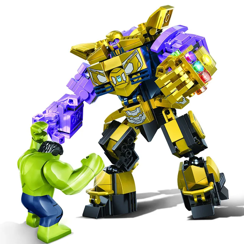  Marvel DC Super heroes Hulk vs.Thanos Mech robot Infinity Gauntlet Model Building Blocks Toys For C