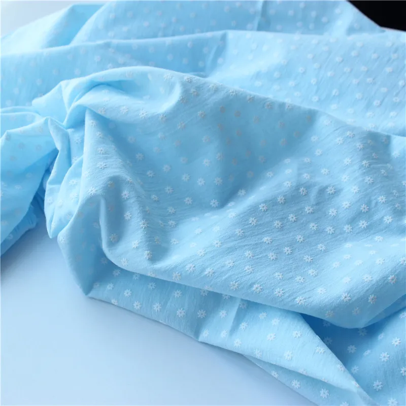 White flower 100*140cm Cotton Crepe Fabric Wear Gauze Printing Seersucker Pants Mosquito Pajamas Fabric D30