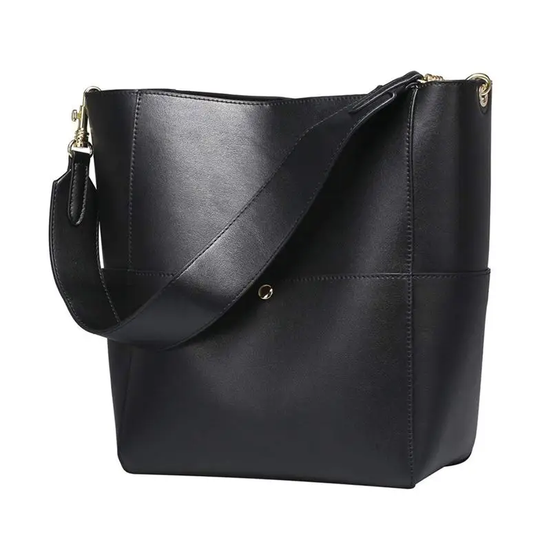 

Women's Vintage Leather Bucket Tote Shoulder Bag Handbag Purse(Black)