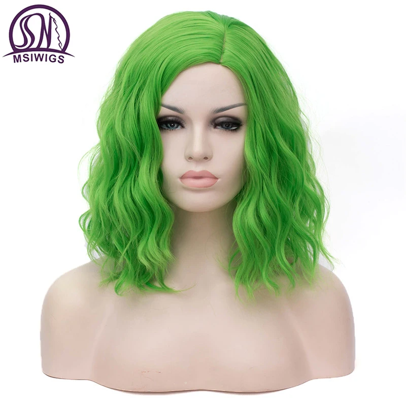MSI Wigs женские розовые парики Короткие вьющиеся термостойкие 14 дюймов Синтетические волосы зеленый парик для черно-белых женщин косплей боб парики