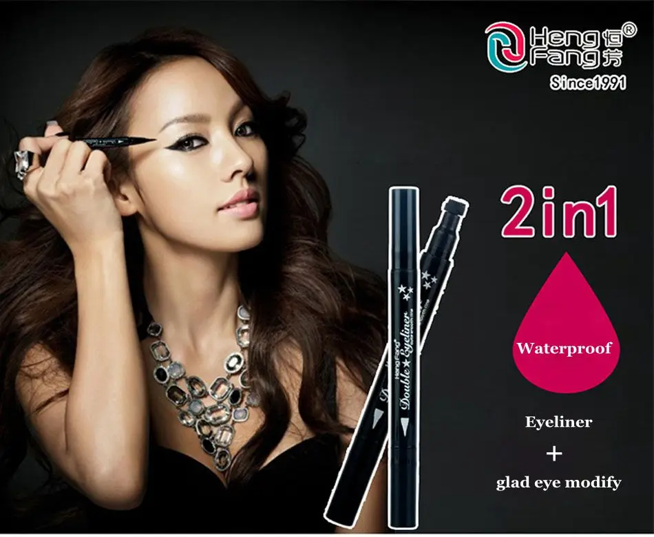 HengFang 2in1 Double-headed Black Waterproof Dry Eyeliner Pencil Liquid Makeup Eyes Tool Eye Delineador Maquiage |