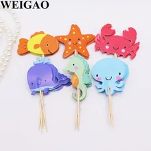 WEIGAO 24Pcs Geburtstag Kuchen Topper Fisch Meer Star Crab Form Kuchen Fahnen Baby Dusche Mermaid Thema Kuchen Dekoration Party liefert