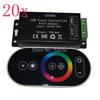 

FREE DHL/FEDEX 20sets/lot 18A DC12V/24V RF Wireless Touch GT666 LED dimmer RGB remote controller for RGB LED Strip light
