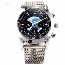 KS Blue Earth Transocean 6 Руки Дата День 24 Часов сетка Из Нержавеющей Стали Ремешок Платье мужская Мужские Автоматические Механические Часы/KS086