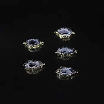 

Natural Druzy Agates Geode Freeform Slab Connector,Gold edge Raw Black dursy Quartz slice nugget Pendant Necklaces