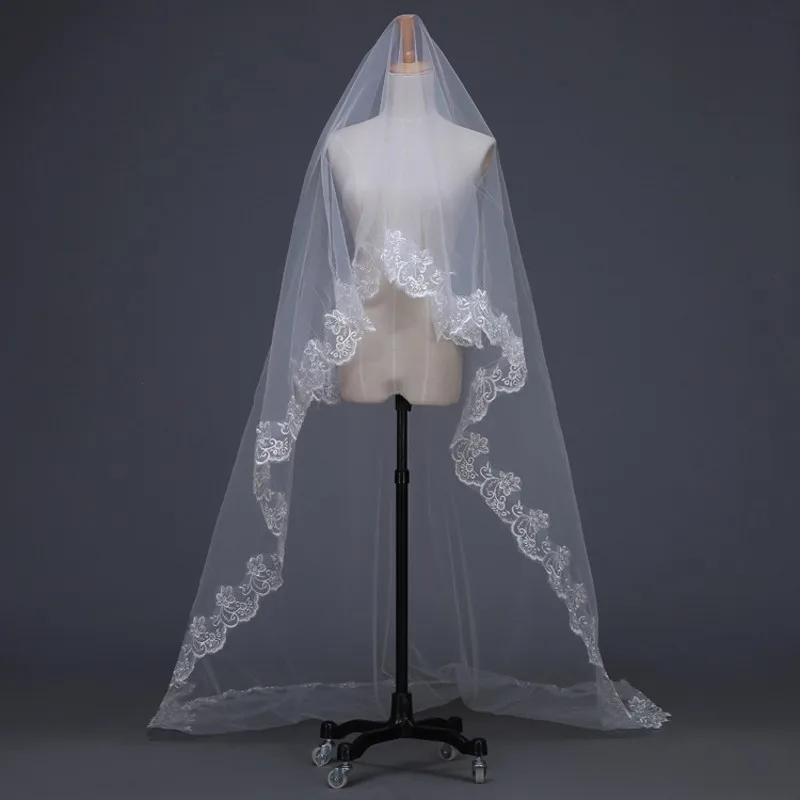 

New Arrival Lace Applique Edge 3 Meter Long Bridal Veil Wedding Veil Wedding Accessories for Brides