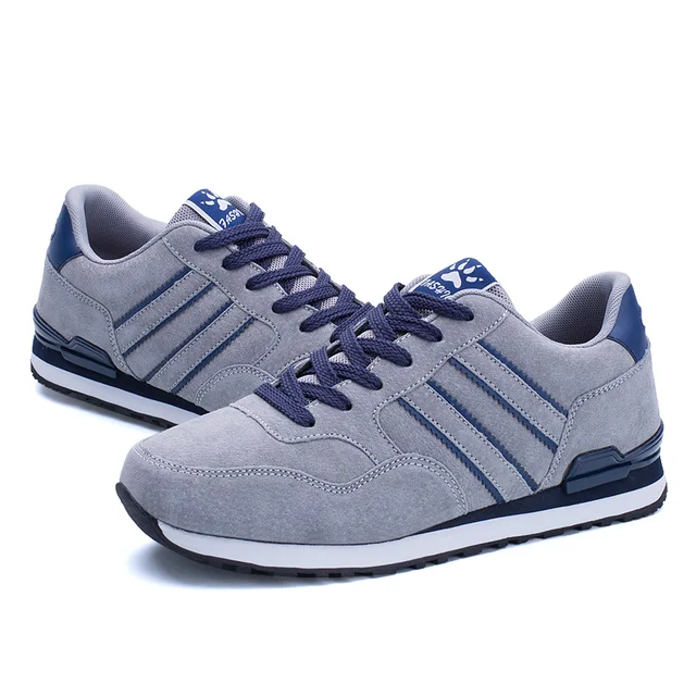 DQG Men Running Sport Shoes Sue Leather Athletic Shoes Autumn Plush