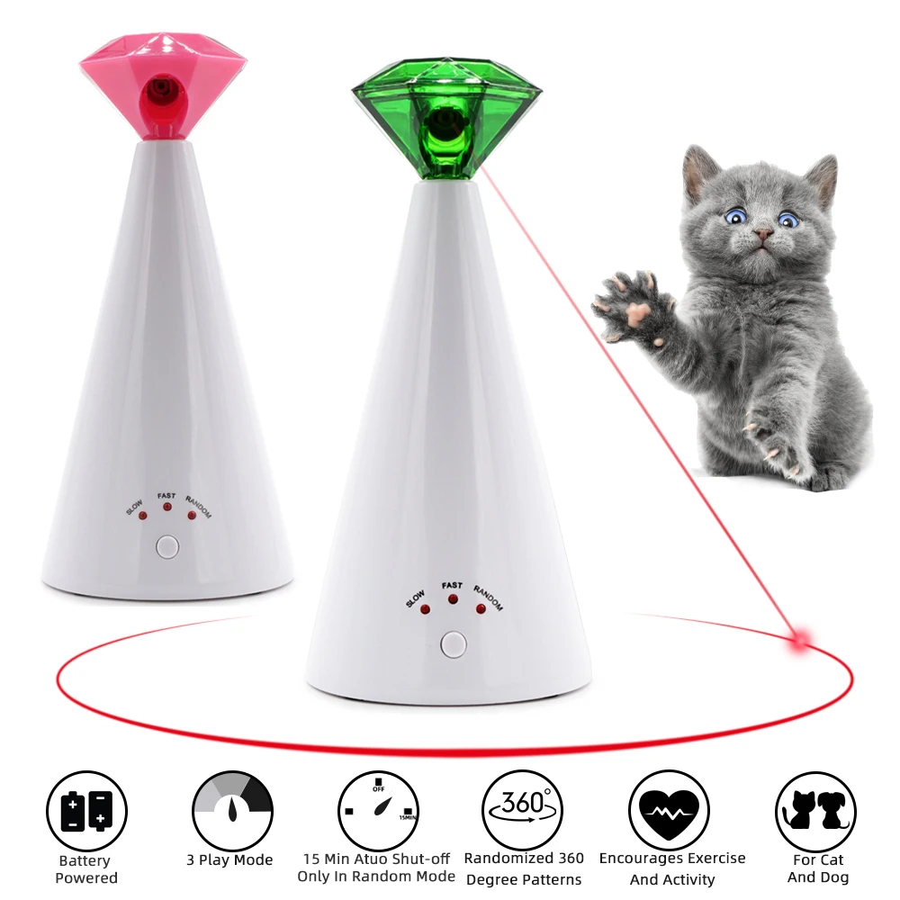 

Diamond Laser Cat Toy Electric Pet Toy Diamond Shaped Interactive Cat Laser Adjustable 3 Speeds Pet Laser Pointer