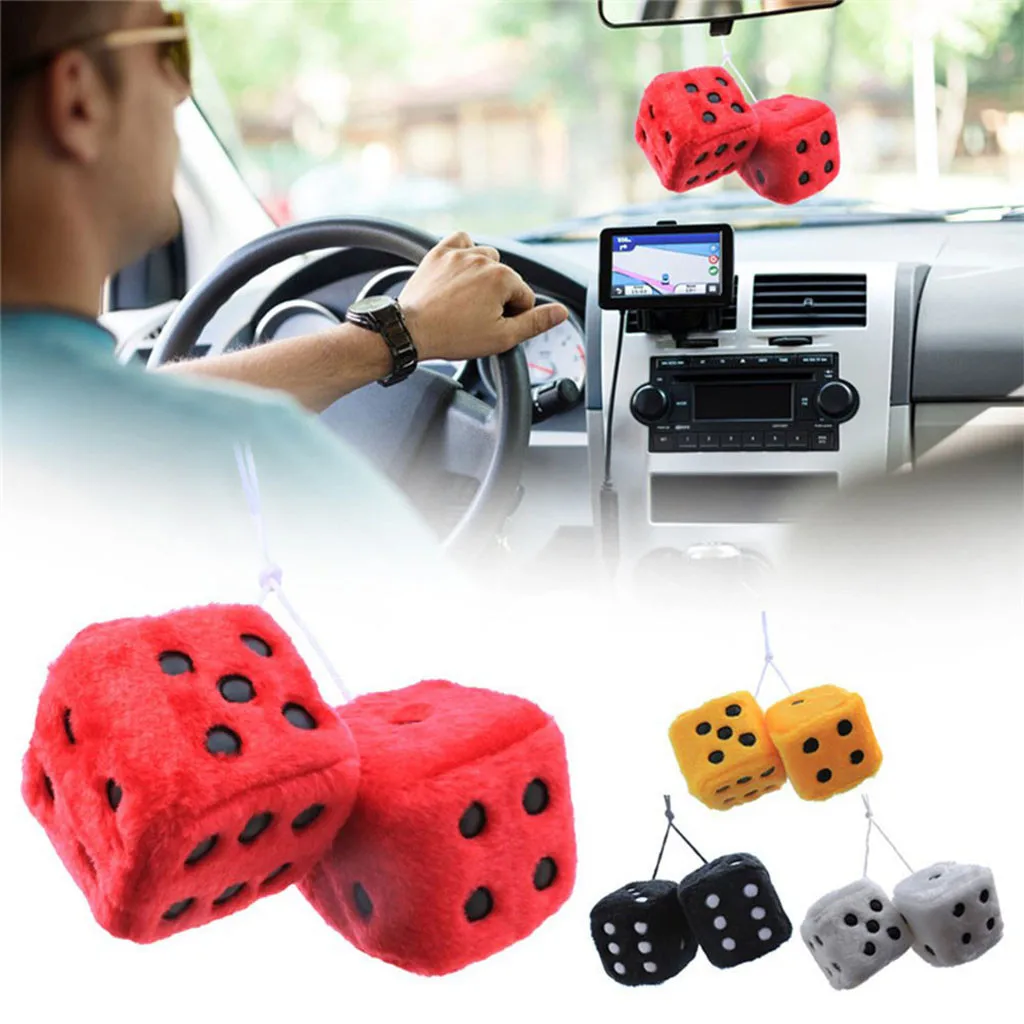 

Car Decor Rear View Mirror Hanger Decoration Plush Dice Colorful Craps Mirror Car Pendant Hanging Suspension Home Decoration