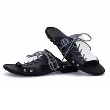 Новые модные брендовые повседневные мужские сандалии со шнуровкой; Летняя обувь; водонепроницаемые пляжные вьетнамки ручной работы с бантом