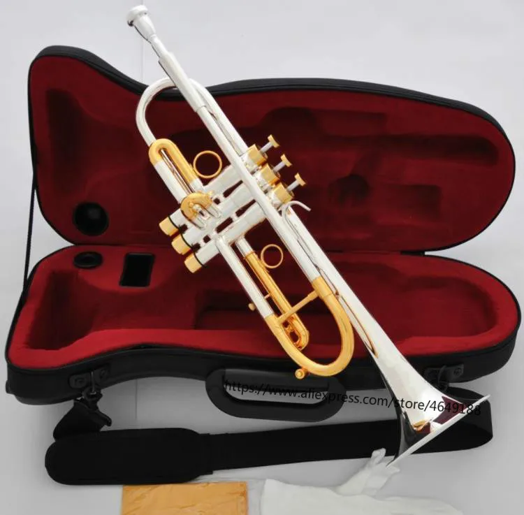 

Professional Silver Gold Plated Heavy Trumpet Horn import Monel Valve New Case