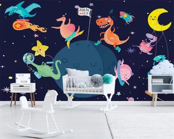 

beibehang Wallpaper custom Nordic simple hand-painted space universe animal children's room background wall warm bedroom mural