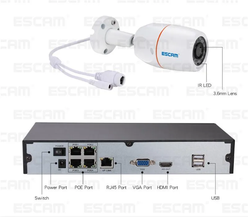ESCAM PK405 1080P ip камера 4CH POE NVR комплект|Система наблюдения| |