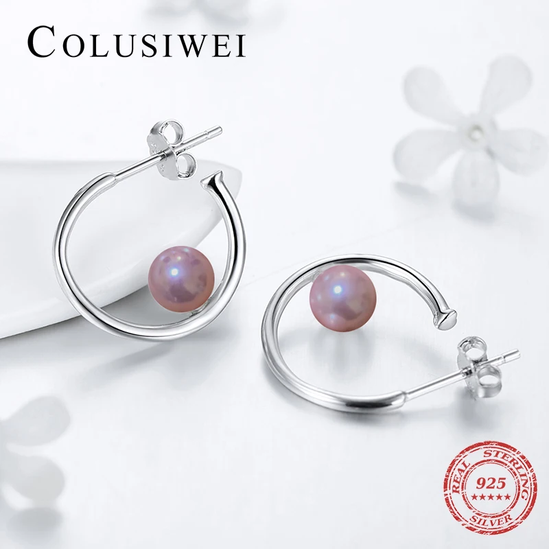 

Colusiwei 2019 New Arrival 925 Sterling Silver Pink Shell Pearl Fashion Hoop Earrings Ins Style For Women Simple Silver Jewelry