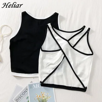 

HELIAR Women Sexy Tank Top Summer Female Knitting Solid Tank Tops Cross Halter Crop Top Night Club Bodycon Camisouls Summer 2019