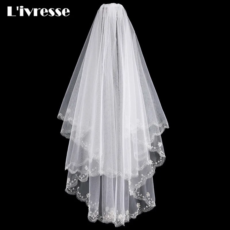Wholesale High Quality 2 Layer Wedding Veils For Bride Bead Edge Simple