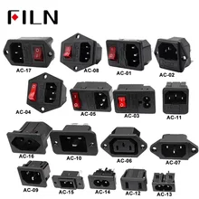 Iec320 c14 tomada elétrica, 3 pinos de entrada, led, 250v, interruptor de rocker, 10a, conector macho, fêmea soquete de montagem de 2 pinos