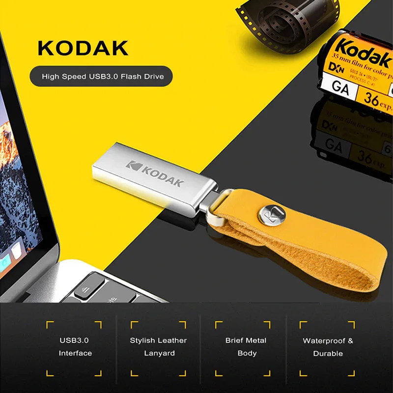 Kodak K123 флеш-накопитель USB 3,1 металлический USB флеш-накопитель 16 ГБ 32 ГБ 64 Гб U диск 128 Гб карта памяти USB 3,0 Флешка USB флешка