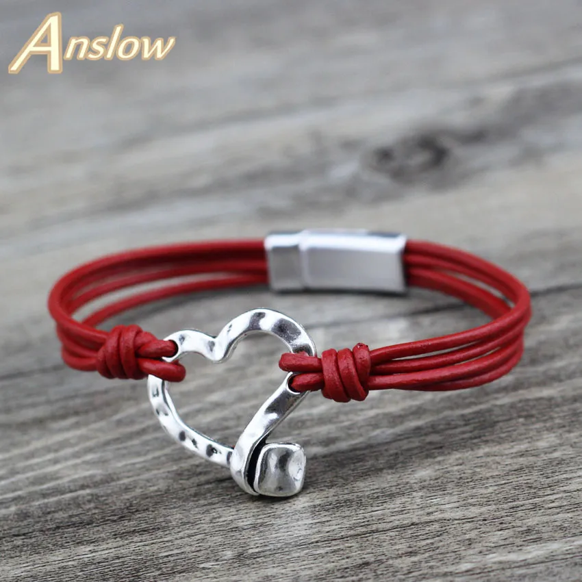 Anslow модные ювелирные изделия винтаж ретро ручной работы DIY очаровательное сердце кожаный магнитный браслет