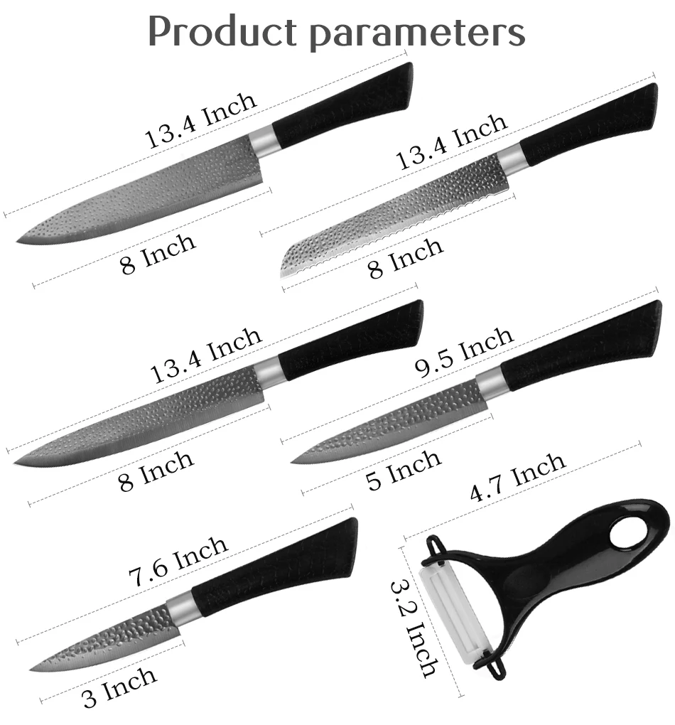 6 шт. наборы с черной ручкой, качественные острые кухонные ножи из нержавеющей стали, наборы ножей для фруктов, овощей, хлеба, мяса, ножи, ножницы