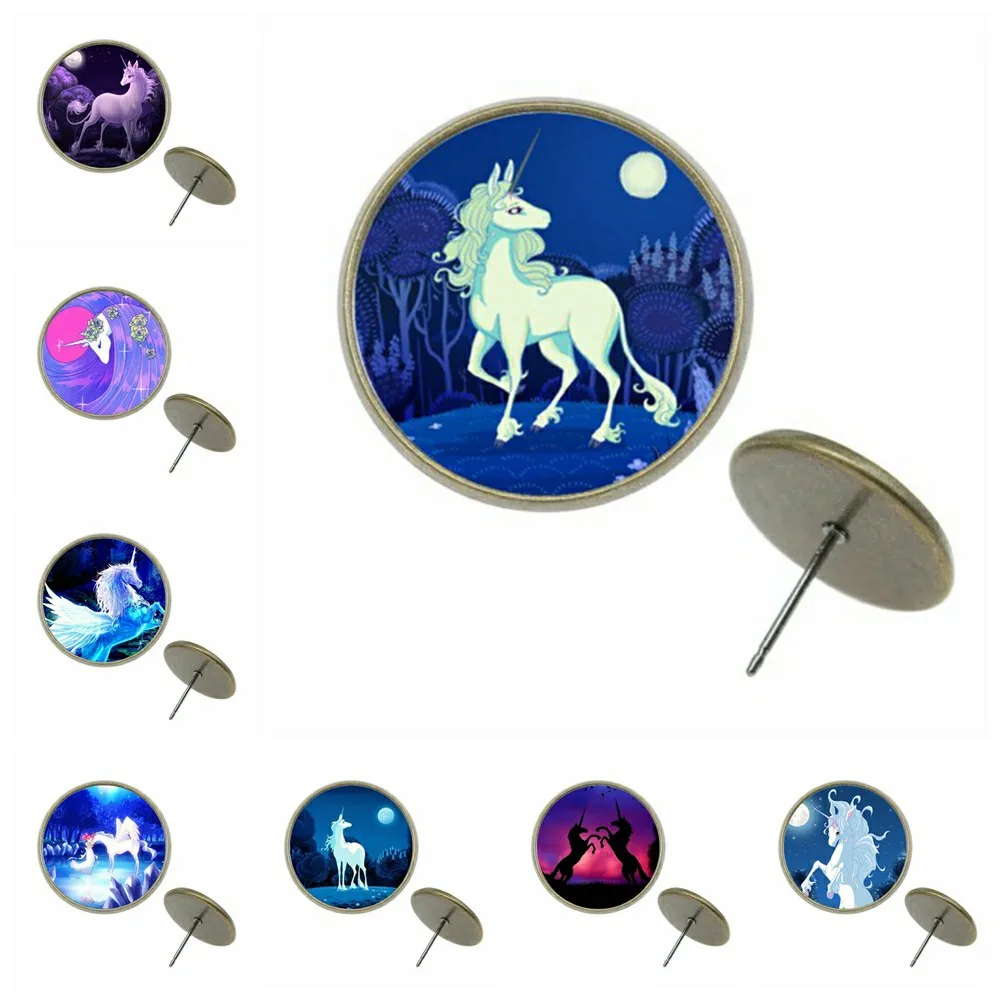 

5pairs/lot 8/10/12/14mm 4 Colors Stud Earring Lucky Horse Glass Cabochon Earrings Gift EA-Z-G1510