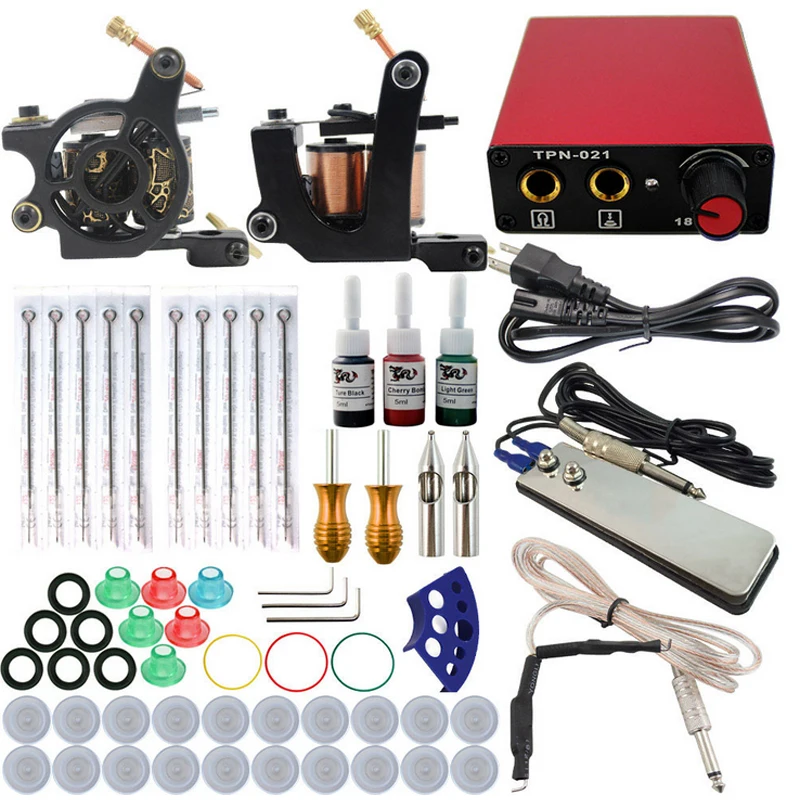 Complete tattoo kit 2 guns machines 3 ink sets font b power b font supply disposable