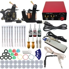 Complete tattoo kit 2 guns machines 3 ink sets power supply disposable needle Cord Kit Body Beauty DIY Tool free shipping
