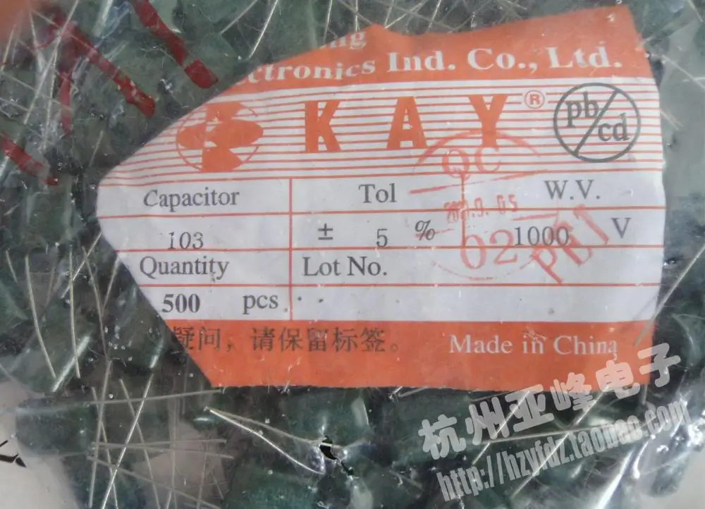 

Free Delivery.H3A103J polyester capacitors 1000V103 1000V0.01UF 5% accuracy KAY brand a pack 500