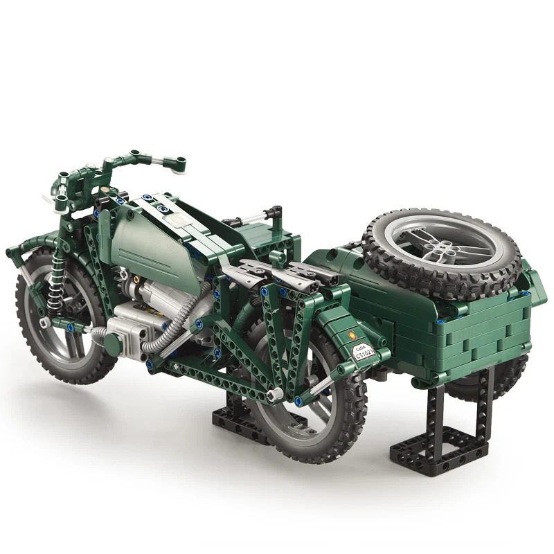 Военный мотоцикл rc строительные блоки Fit Legoing Technic WW2 автоцикл армейский двигатель