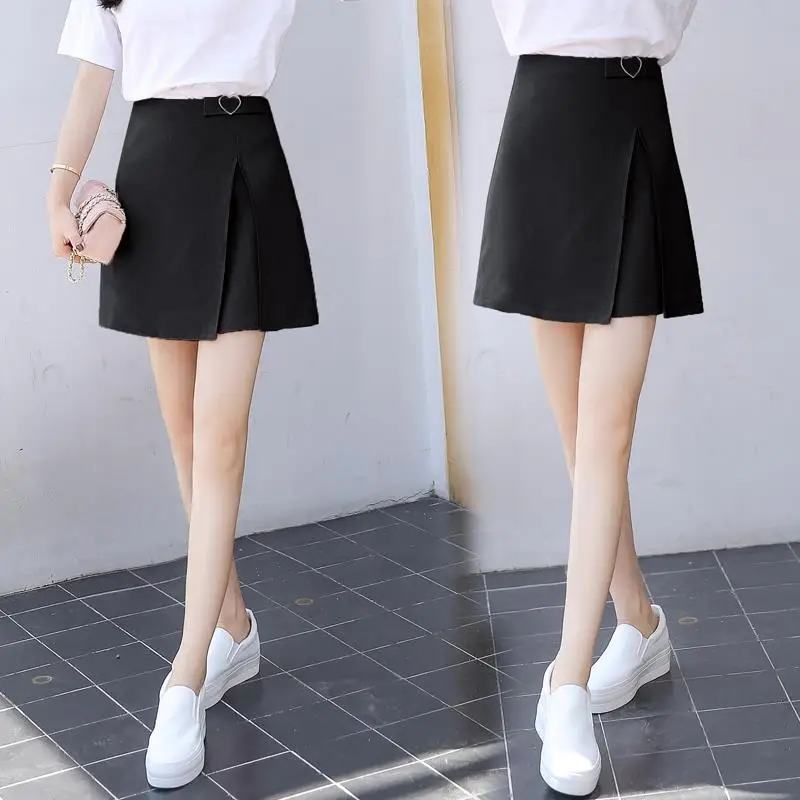 Elexs new summer high waist skirt Anti-light irregular split skirt a word skirt student pink