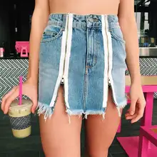 Women Sexy Ripped Denim Mini Skirt Front Open Split Jeans Skirt Zppier Fashion Summer Harajuku Streetwear Stylish Party Skirt