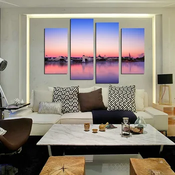 

FOUR PC NO FRAME Twilight reflection Oil Painting Printed Oil Painting On Canvas Oil Painting Home Decor Wall Decor
