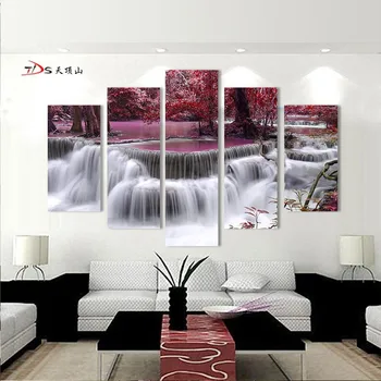 

5 Piece Canvas Art Modern Printed Painting Picture Forest Waterfall Canvas Painting Wall Art Home Decor For Living Room Framed