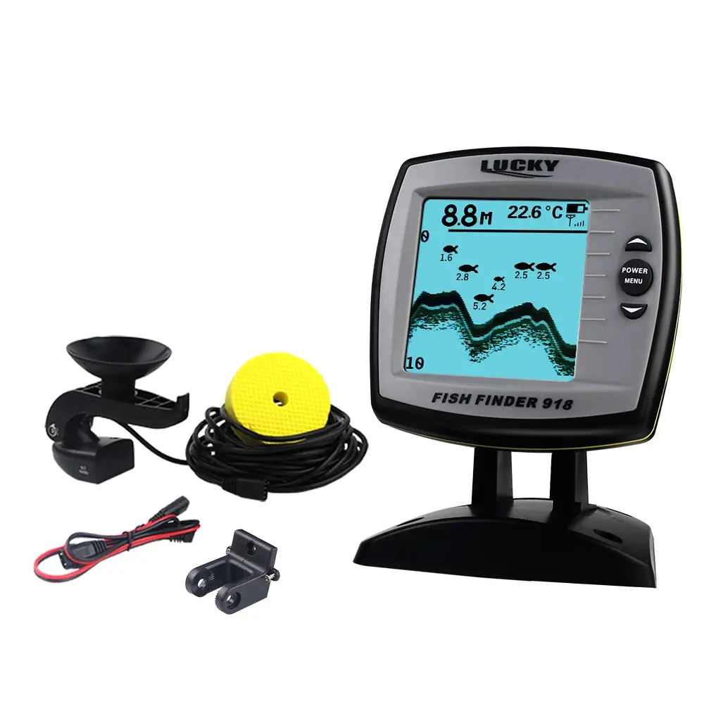 محظوظ السلكية صياد السمك FF918-180S محول الاستشعار Fishfinder 45 درجة صدى LCD السمك محدد قارب Fishfinder السمك كاشف