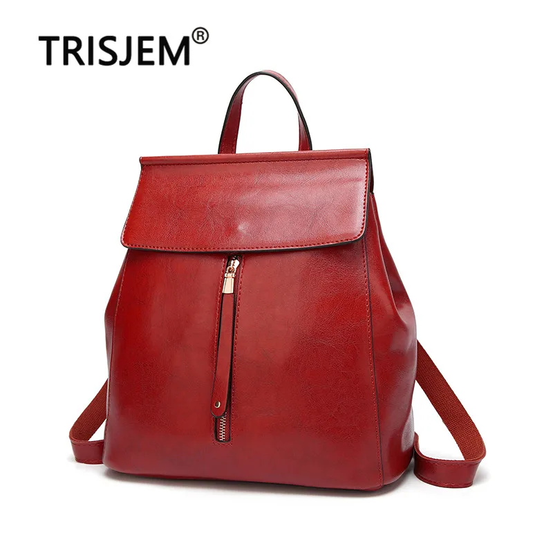 

2019 New Vintage Oil Wax PU Leather Backpack Bag for Women Leisure School Bags Girls Travel Black Bagpack Sac A Dos Zaino Donna