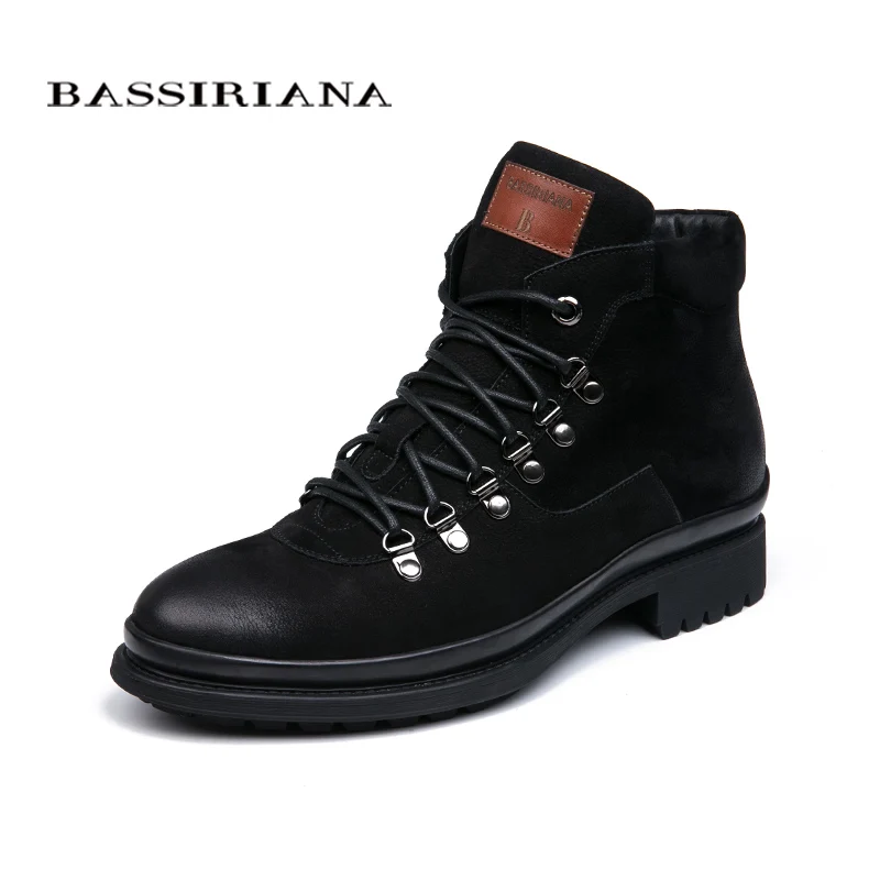 BASSIRIANA/ новая обувь из натуральной кожи мужские зимние сапоги черный и темно-синие шнуровке одноцветное 39-45