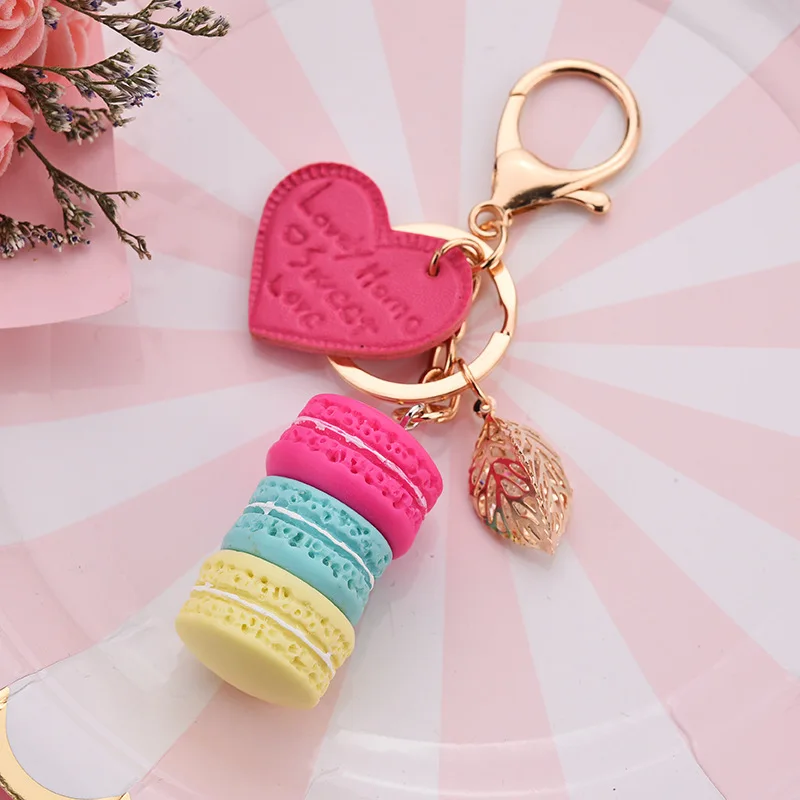 Porte-clés gâteau avec tour Eiffel pour femme, porte-clés de voiture, accessoires de charme de sac, macarons de gâteau français, cadeau de bijoux, nouvelle mode