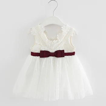 

New Summer Sleeveless Lace Bow Net Yarn Dress Baby Party Birthday Girls Kids Children Cotton Dresses New Princess Dress