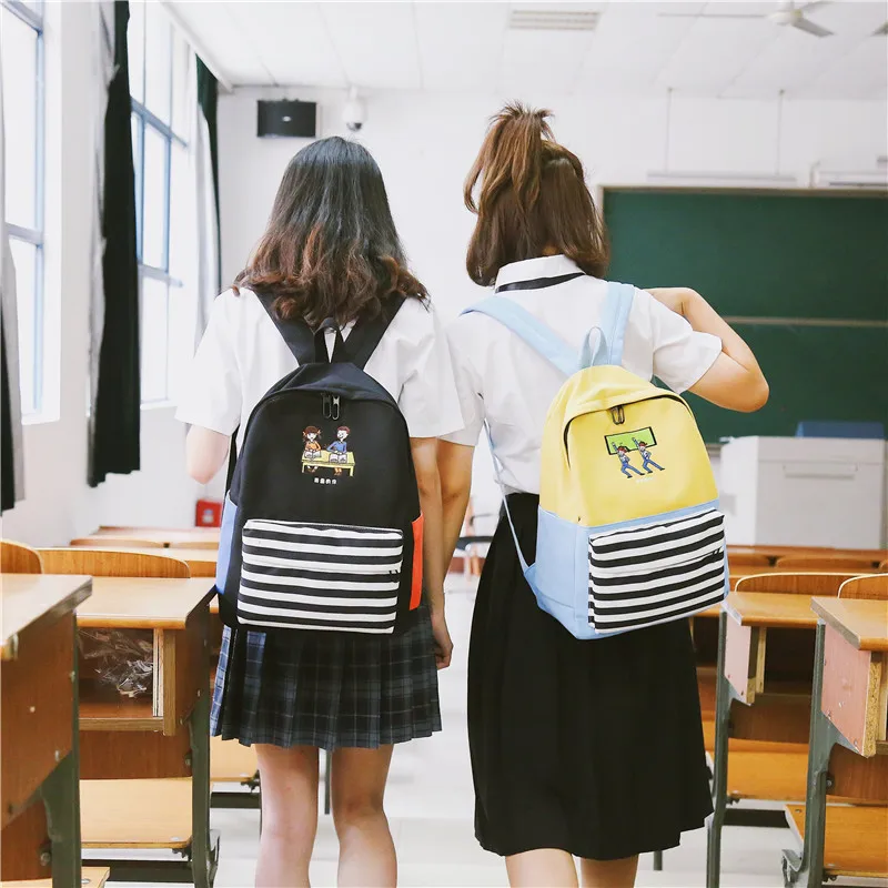 Menghuo School Backpacks for Teenage Girls Emboridery Women Canvas Backpack Female Cute Japan and Korean Backpack Travel BagsHTKD0520