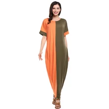Women Color block Bohemian Loose Bat Sleeve Summer Dress Plus Size Floor-Length Long Maxi Dresses With Pocket Robe Longue Femme