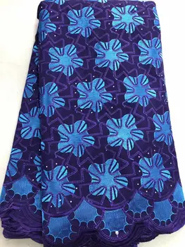 

fashion Cotton African lace Fabric Swiss Voile Lace in purple color high quality cotton dry lace 5yards/lot XSMAY272