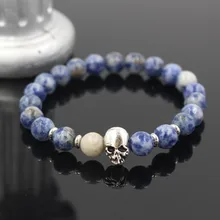 Faitheasy натуральный синий точечный камень индивидуальность личности человеческий скелет бусины в виде голов энергии браслеты с орнаментами