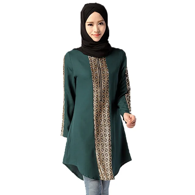 Traditional Muslim women casual chiffon full sleeve T shirt plaid ...
