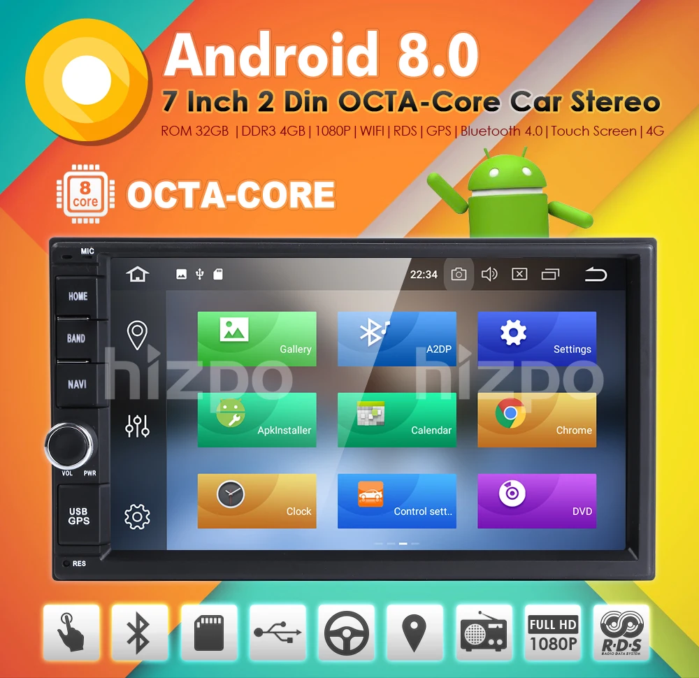 Excellent 2Din 7 Inch Android8.0 Univeral Car Radio NO DVD Player GPS Navigation Car Stereo FM Rds Map Wifi 4G Bluetooth Headunit OctaCore 1