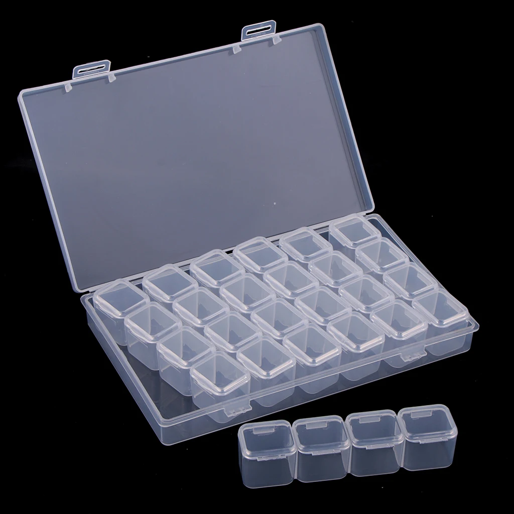 Phenovo 28 Slots Transparent Clear Storage Box with Caps Lid Design Clear Containers Round Plastic Organizer Case 