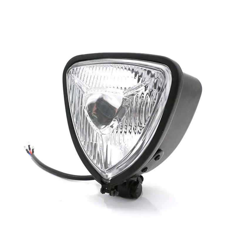 

Motorcycle Retro Headlights Triangle Clear Lens Vintage Head Light Lamp For Harley Custom Bobber Chopper Old School Cafe Racer