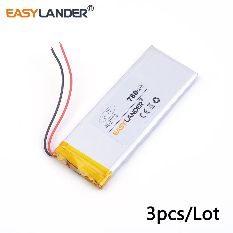 

3pcs /Lot 3.7v lithium Li ion polymer rechargeable battery 402772 760MAH For iPhone 4 Mobile Phone battery pack Watch PDA