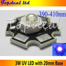 3 Вт УФ светодиодный Ультра voilet светодиодный высокомощный светодиодный светильник 390-410nm с 20 мм звездным радиатором 5шт/партия