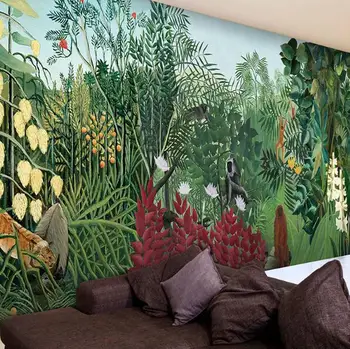 

Custom 3d mural Tropical rainforest jungle green large mural Cafe lounge custom personalized wallpaper mural